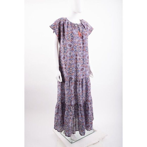 Chufy Womans Sai Tunic Midi Dress M Blue Kaftan Style Cotton Silk Blend NWT - Picture 2 of 6